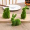 Resin Flocked Bunny Figurines Set of 3, Artificial Green Moss Bunnies for Easter